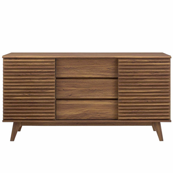Modway Furniture Render 63" Mid-Century Modern Sideboard Buffet Table or TV Stand with Versatile Storage Solutions Walnut EEI-3344-WAL