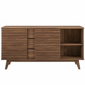 Modway Furniture Render 63" Mid-Century Modern Sideboard Buffet Table or TV Stand with Versatile Storage Solutions Walnut EEI-3344-WAL