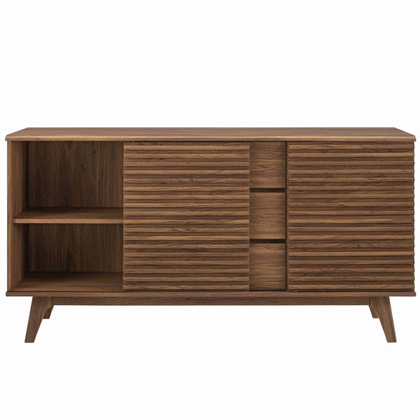 Modway Furniture Render 63" Mid-Century Modern Sideboard Buffet Table or TV Stand with Versatile Storage Solutions Walnut EEI-3344-WAL