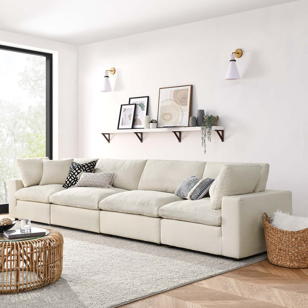 Modway Furniture Commix Four Piece Linen Texture Sectional with Down Fill for Spacious Living Rooms EEI-3357-LBG