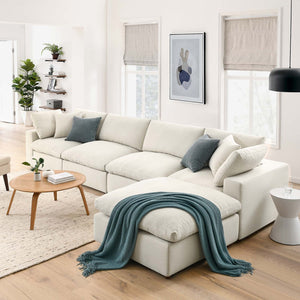 Modway Furniture Commix Five Piece Linen Polyester Sectional Sofa Set with Down Feather Cushions EEI-3358-LBG