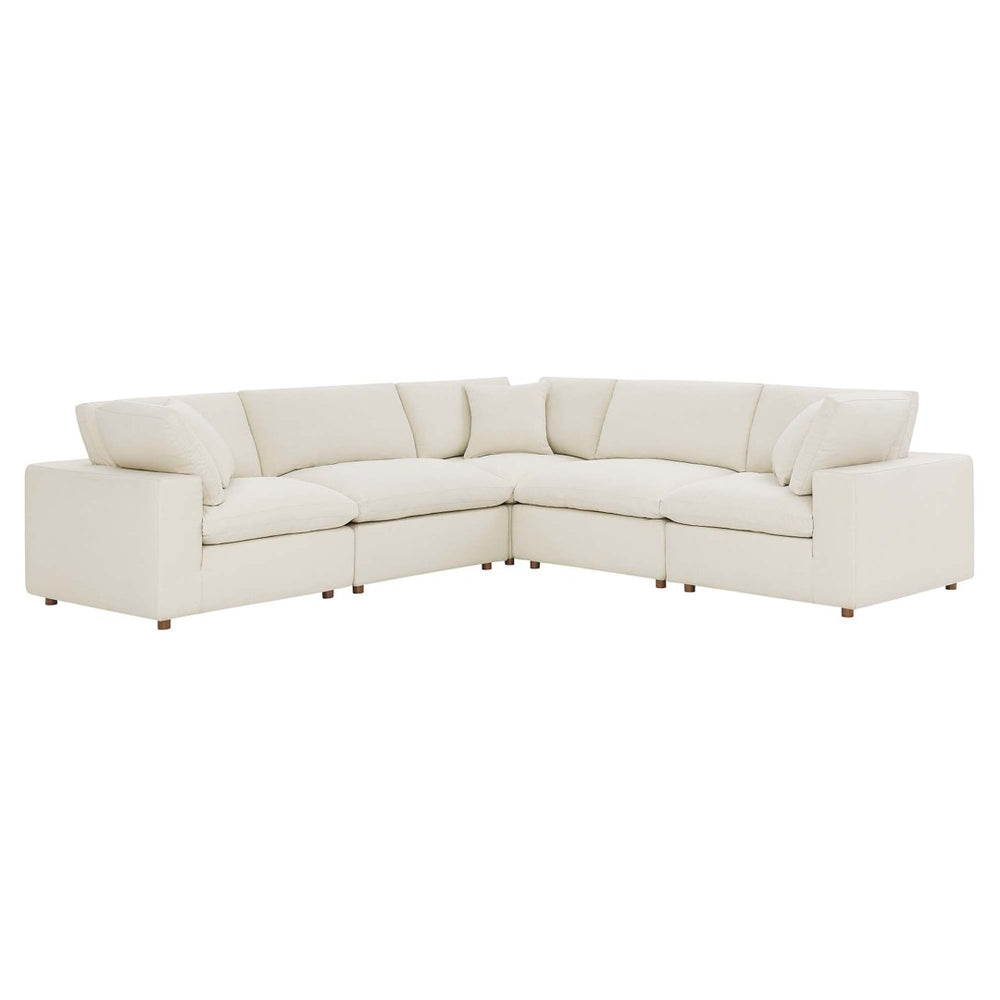 Modway Furniture Commix Five Piece Linen Textured Sectional Sofa with Down Feather Cloud Cushions EEI-3359-LBG