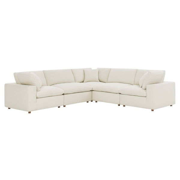 Modway Furniture Commix Five Piece Linen Textured Sectional Sofa with Down Feather Cloud Cushions EEI-3359-LBG