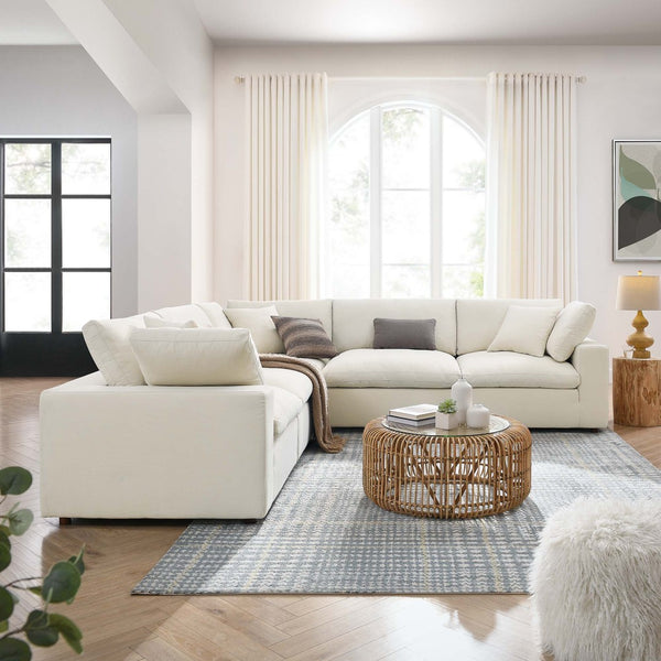 Modway Furniture Commix Five Piece Linen Textured Sectional Sofa with Down Feather Cloud Cushions EEI-3359-LBG