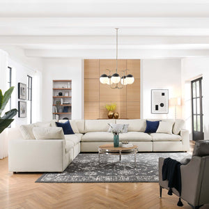 Modway Furniture Commix Six Piece Modular Sectional Sofa with Down Fill Linen Upholstery for Living Room EEI-3361-LBG