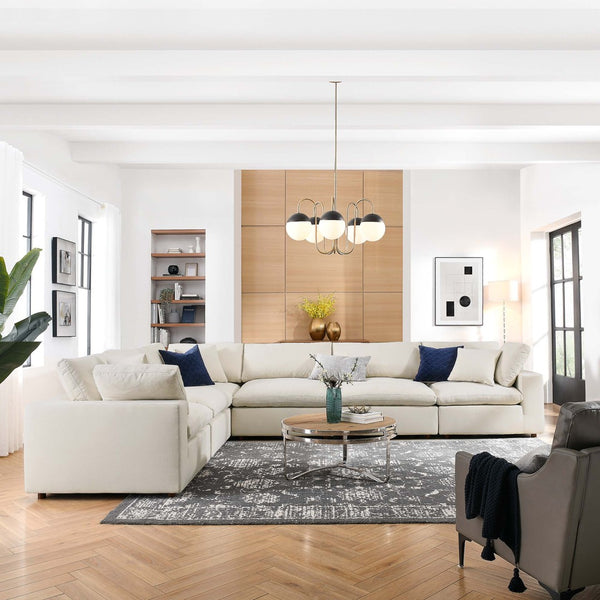 Modway Furniture Commix Six Piece Modular Sectional Sofa with Down Fill Linen Upholstery for Living Room EEI-3361-LBG