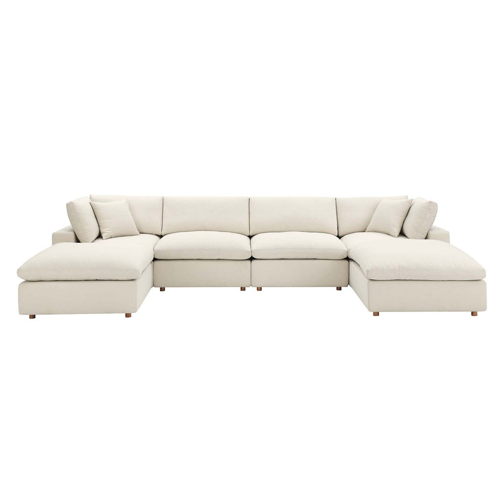 Modway Furniture Commix Six Piece Modular Sectional with Down Fill Linen Texture Polyester Living Room Sofa EEI-3362-LBG