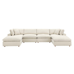 Modway Furniture Commix Six Piece Modular Sectional with Down Fill Linen Texture Polyester Living Room Sofa EEI-3362-LBG