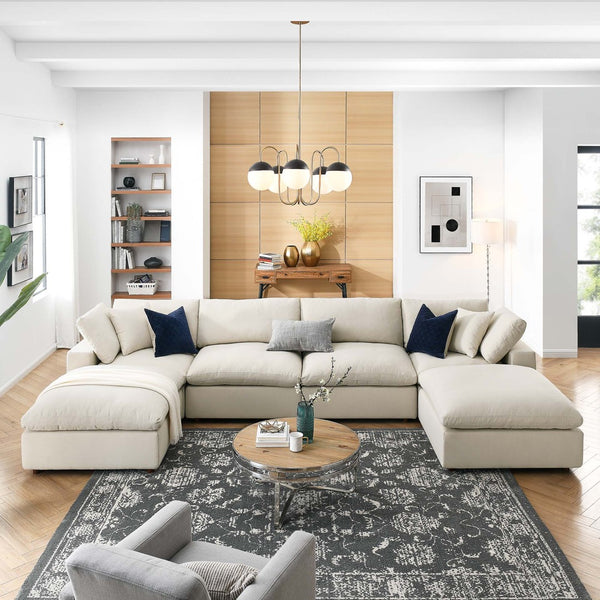 Modway Furniture Commix Six Piece Modular Sectional with Down Fill Linen Texture Polyester Living Room Sofa EEI-3362-LBG