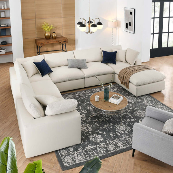 Modway Furniture Commix Seven Piece Modular Sectional Sofa with Down Feather Linen Upholstered Cushions EEI-3364-LBG