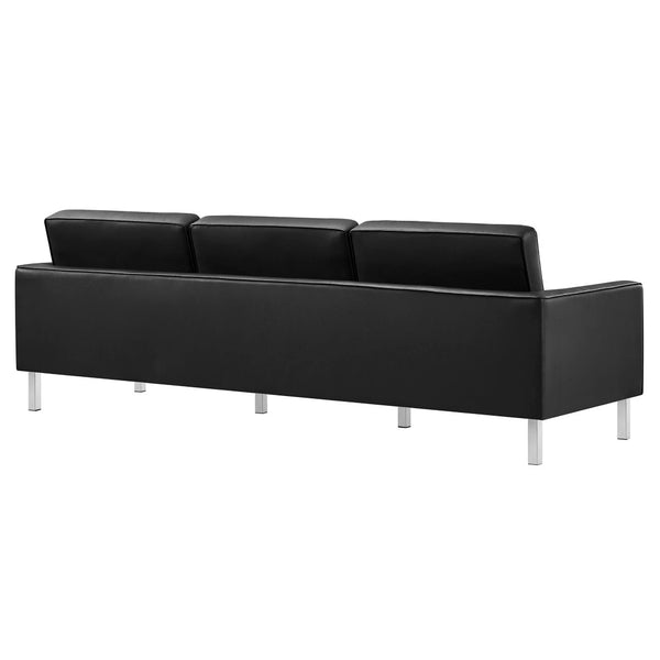 Modway Furniture Loft Tufted Vegan Leather Sofa - Mid-Century Modern Design with Durable Supportive Comfort Silver Black EEI-3385-SLV-BLK