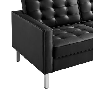 Modway Furniture Loft Tufted Vegan Leather Sofa - Mid-Century Modern Design with Durable Supportive Comfort Silver Black EEI-3385-SLV-BLK