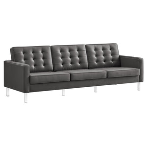 Modway Furniture Loft Tufted Vegan Leather Sofa - Mid-Century Modern Design with Durable Supportive Comfort Silver Gray EEI-3385-SLV-GRY