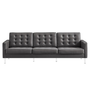 Modway Furniture Loft Tufted Vegan Leather Sofa - Mid-Century Modern Design with Durable Supportive Comfort Silver Gray EEI-3385-SLV-GRY