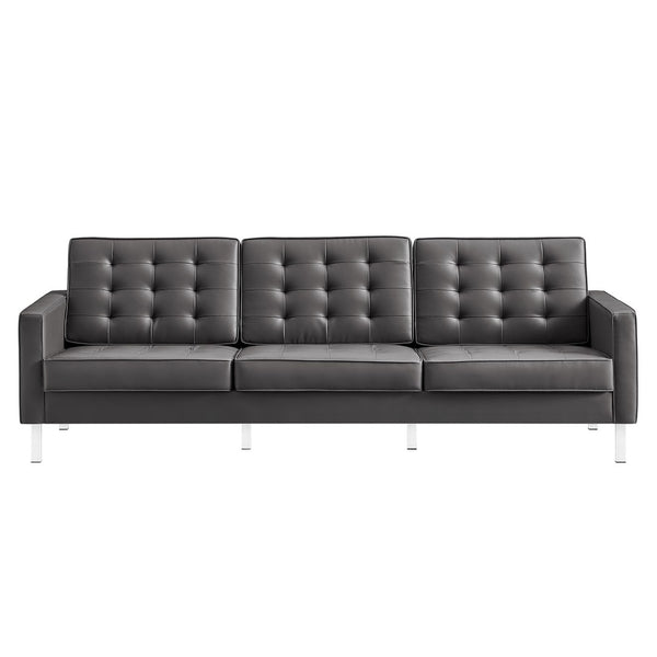 Modway Furniture Loft Tufted Vegan Leather Sofa - Mid-Century Modern Design with Durable Supportive Comfort Silver Gray EEI-3385-SLV-GRY