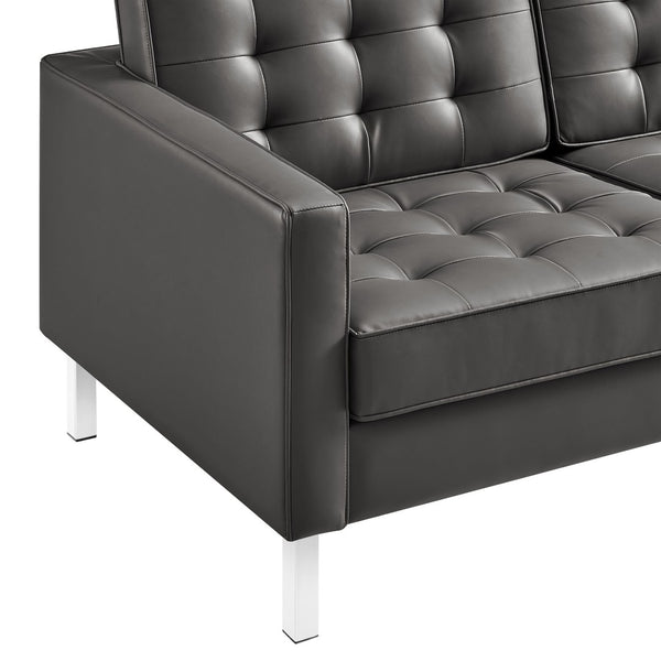 Modway Furniture Loft Tufted Vegan Leather Sofa - Mid-Century Modern Design with Durable Supportive Comfort Silver Gray EEI-3385-SLV-GRY