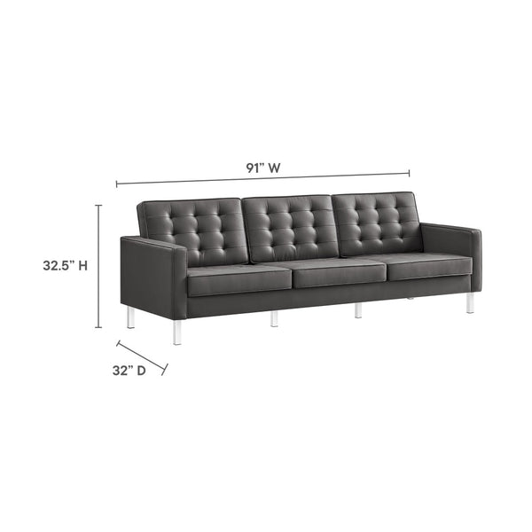 Modway Furniture Loft Tufted Vegan Leather Sofa - Mid-Century Modern Design with Durable Supportive Comfort Silver Gray EEI-3385-SLV-GRY