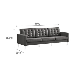 Modway Furniture Loft Tufted Vegan Leather Sofa and Ottoman Set – Mid-Century Modern Comfort for Any Space Silver Gray EEI-6410-SLV-GRY-SET