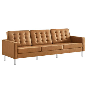 Modway Furniture Loft Tufted Vegan Leather Sofa - Mid-Century Modern Design with Durable Supportive Comfort Silver Tan EEI-3385-SLV-TAN