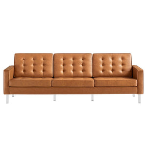 Modway Furniture Loft Tufted Vegan Leather Sofa - Mid-Century Modern Design with Durable Supportive Comfort Silver Tan EEI-3385-SLV-TAN