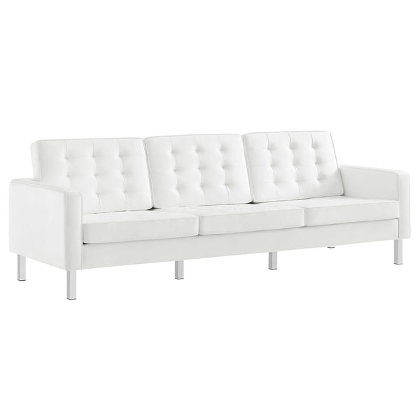 Modway Furniture Loft 2-Piece Tufted Vegan Leather Furniture Set - Stylish Mid-Century Modern Design for Any Space Silver White EEI-4106-SLV-WHI-SET