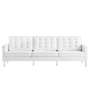 Modway Furniture Loft Tufted Vegan Leather Sofa - Mid-Century Modern Design with Durable Supportive Comfort Silver White EEI-3385-SLV-WHI