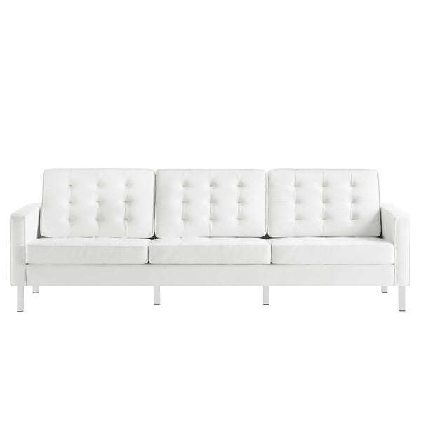 Modway Furniture Loft Tufted Vegan Leather Sofa - Mid-Century Modern Design with Durable Supportive Comfort Silver White EEI-3385-SLV-WHI
