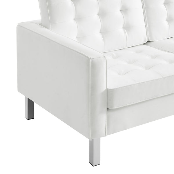 Modway Furniture Loft Tufted Vegan Leather Sofa - Mid-Century Modern Design with Durable Supportive Comfort Silver White EEI-3385-SLV-WHI