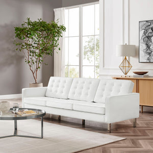 Modway Furniture Loft Tufted Vegan Leather Sofa - Mid-Century Modern Design with Durable Supportive Comfort Silver White EEI-3385-SLV-WHI