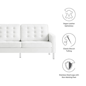 Modway Furniture Loft Tufted Vegan Leather Sofa - Mid-Century Modern Design with Durable Supportive Comfort Silver White EEI-3385-SLV-WHI