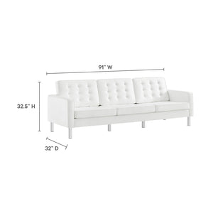 Modway Furniture Loft Tufted Vegan Leather Sofa - Mid-Century Modern Design with Durable Supportive Comfort Silver White EEI-3385-SLV-WHI