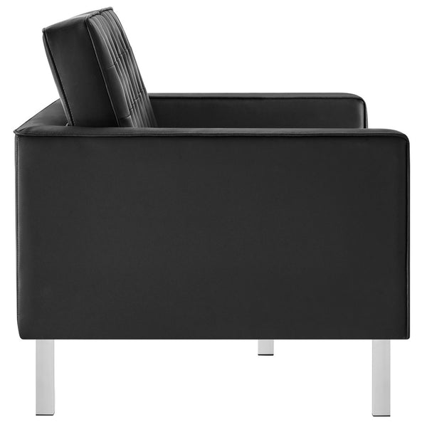 Modway Furniture Loft Tufted Vegan Leather Loveseat – Modern Mid-Century Design with Durable Comfort & Style Silver Black EEI-3388-SLV-BLK