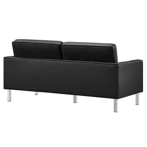 Modway Furniture Loft 2-Piece Tufted Vegan Leather Furniture Set - Stylish Mid-Century Modern Design for Any Space Silver Black EEI-4106-SLV-BLK-SET