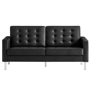 Modway Furniture Loft Tufted Vegan Leather Loveseat – Modern Mid-Century Design with Durable Comfort & Style Silver Black EEI-3388-SLV-BLK