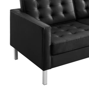 Modway Furniture Loft Tufted Vegan Leather Loveseat – Modern Mid-Century Design with Durable Comfort & Style Silver Black EEI-3388-SLV-BLK