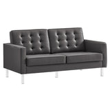 Loft Tufted Upholstered Faux Leather Loveseat