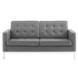 Modway Furniture Loft Tufted Vegan Leather Loveseat Silver Gray 32 x 63 x 32.5