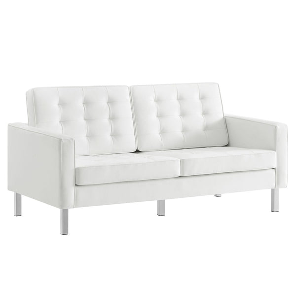 Modway Furniture Loft 2-Piece Tufted Vegan Leather Furniture Set - Stylish Mid-Century Modern Design for Any Space Silver White EEI-4106-SLV-WHI-SET