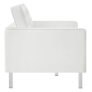 Modway Furniture Loft Tufted Vegan Leather Loveseat – Modern Mid-Century Design with Durable Comfort & Style Silver White EEI-3388-SLV-WHI