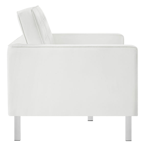 Modway Furniture Loft Tufted Vegan Leather Loveseat – Modern Mid-Century Design with Durable Comfort & Style Silver White EEI-3388-SLV-WHI