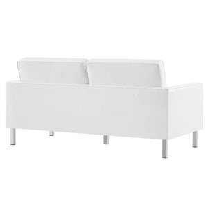 Modway Furniture Loft 2-Piece Tufted Vegan Leather Furniture Set - Stylish Mid-Century Modern Design for Any Space Silver White EEI-4106-SLV-WHI-SET