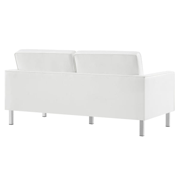 Modway Furniture Loft 2-Piece Tufted Vegan Leather Furniture Set - Stylish Mid-Century Modern Design for Any Space Silver White EEI-4106-SLV-WHI-SET