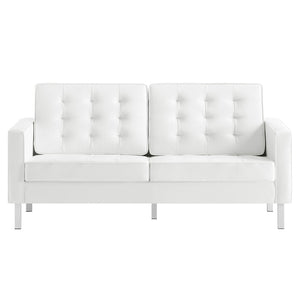 Modway Furniture Loft Tufted Vegan Leather Loveseat – Modern Mid-Century Design with Durable Comfort & Style Silver White EEI-3388-SLV-WHI
