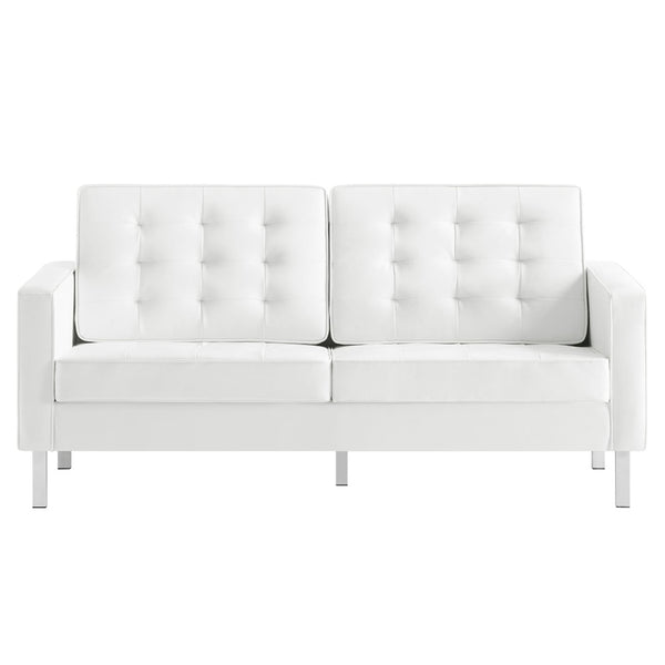 Modway Furniture Loft Tufted Vegan Leather Loveseat – Modern Mid-Century Design with Durable Comfort & Style Silver White EEI-3388-SLV-WHI