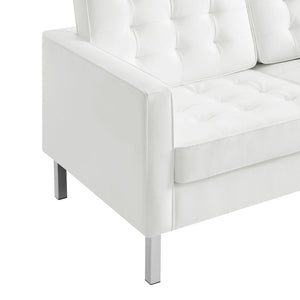 Modway Furniture Loft Tufted Vegan Leather Loveseat – Modern Mid-Century Design with Durable Comfort & Style Silver White EEI-3388-SLV-WHI