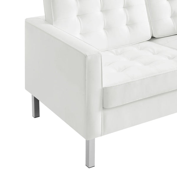 Modway Furniture Loft Tufted Vegan Leather Loveseat – Modern Mid-Century Design with Durable Comfort & Style Silver White EEI-3388-SLV-WHI