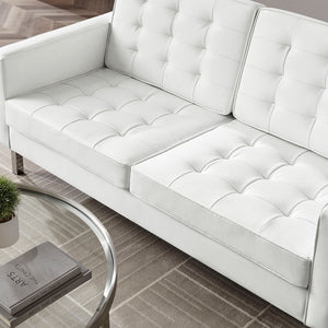 Modway Furniture Loft Tufted Vegan Leather Loveseat – Modern Mid-Century Design with Durable Comfort & Style Silver White EEI-3388-SLV-WHI