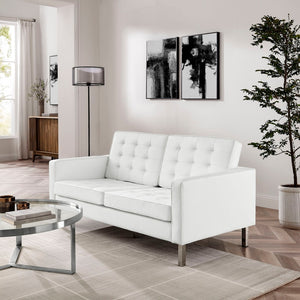 Modway Furniture Loft Tufted Vegan Leather Loveseat – Modern Mid-Century Design with Durable Comfort & Style Silver White EEI-3388-SLV-WHI