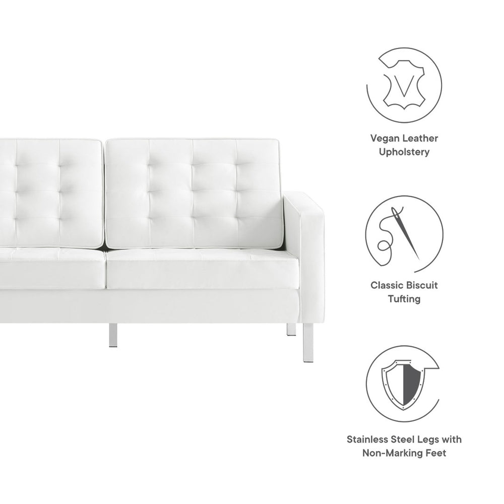 Modway Furniture Loft Tufted Vegan Leather Loveseat – Modern Mid-Century Design with Durable Comfort & Style Silver White EEI-3388-SLV-WHI