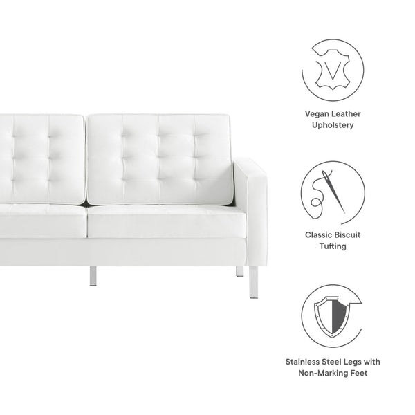 Modway Furniture Loft Tufted Vegan Leather Loveseat – Modern Mid-Century Design with Durable Comfort & Style Silver White EEI-3388-SLV-WHI